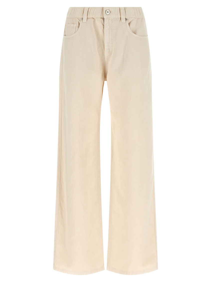 Beige Relaxed Flat Front Pants 1
