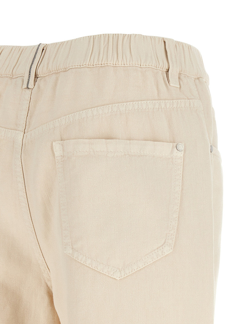 Beige Relaxed Flat Front Pants 4