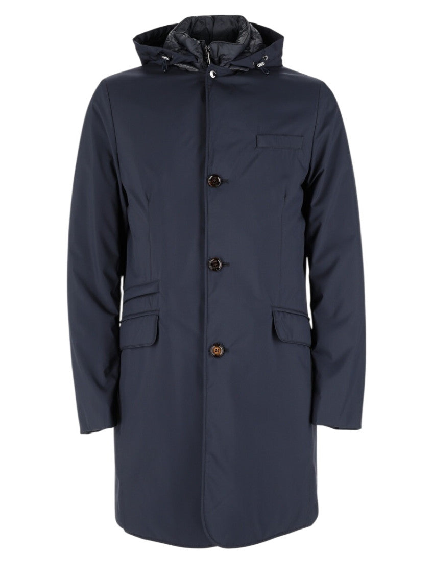 Navy Blue Hooded Trench Coat 1