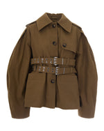 Brown Solid Shirt Collar Jacket 1