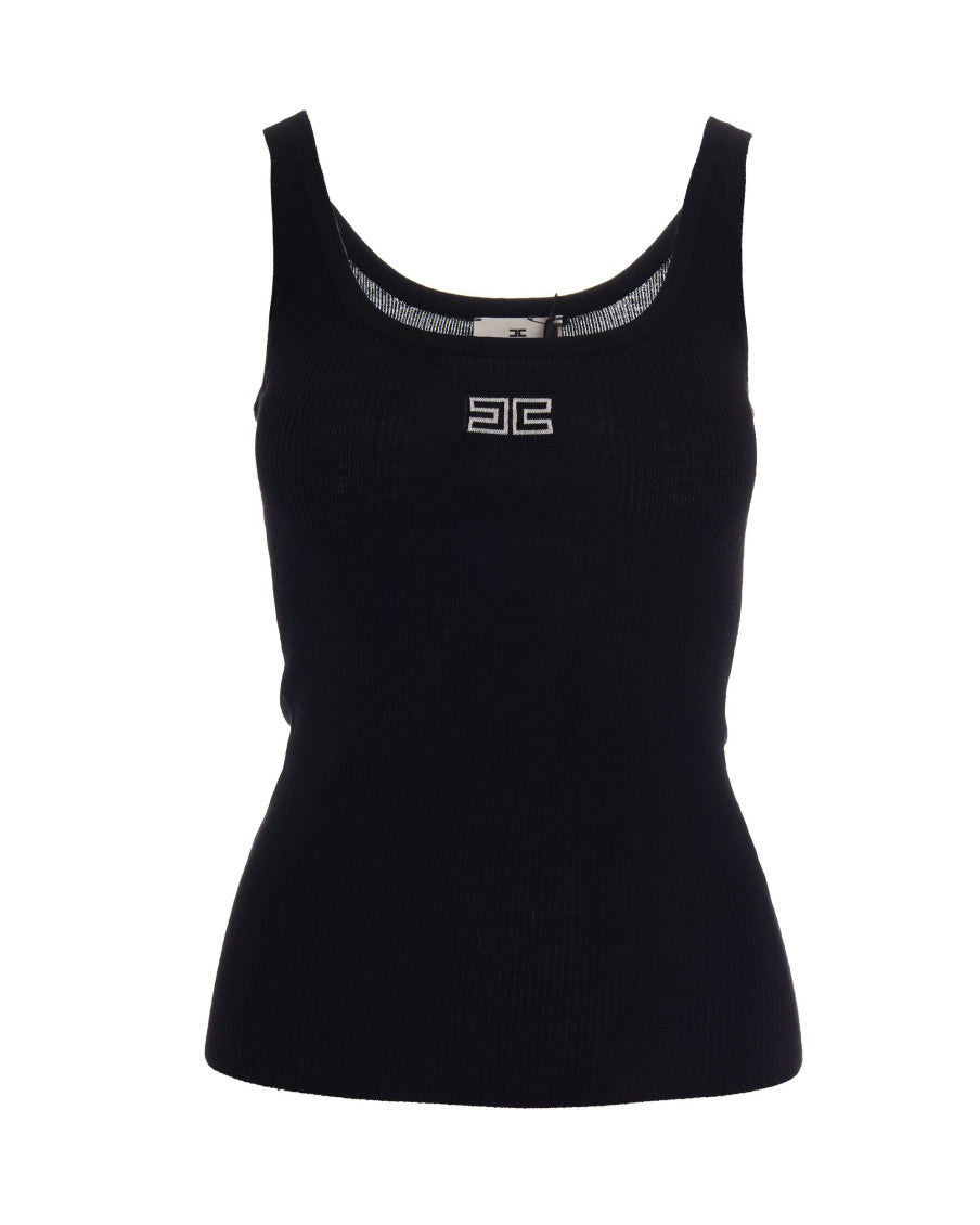 Black Solid Scoop Neck Top 1