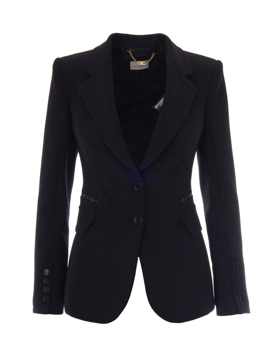 Black Solid Notched Lapel Jacket 1