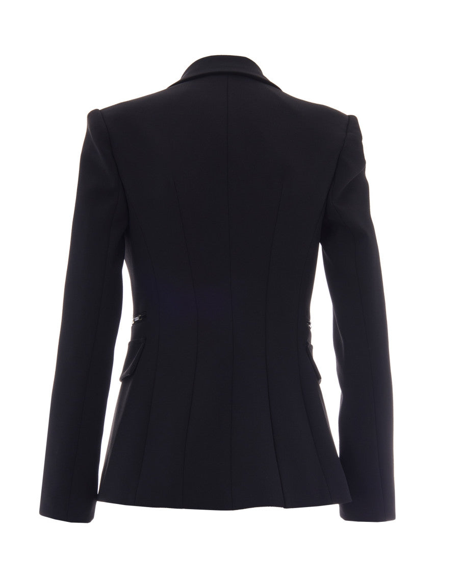 Black Solid Notched Lapel Jacket 2