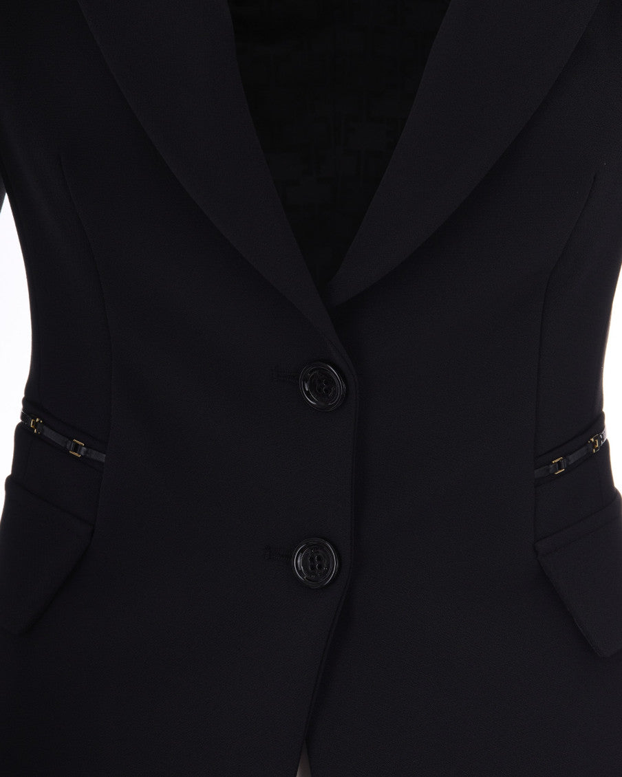 Black Solid Notched Lapel Jacket 3