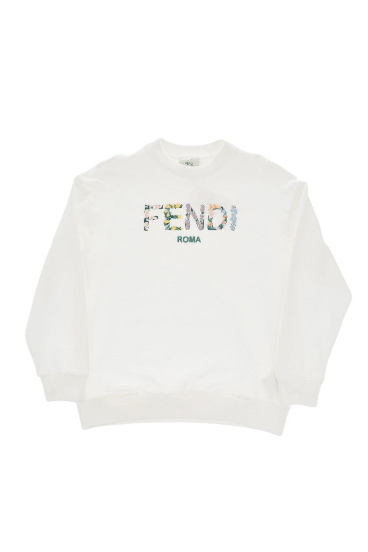 Girls White Cotton Crewneck Sweatshirt 1