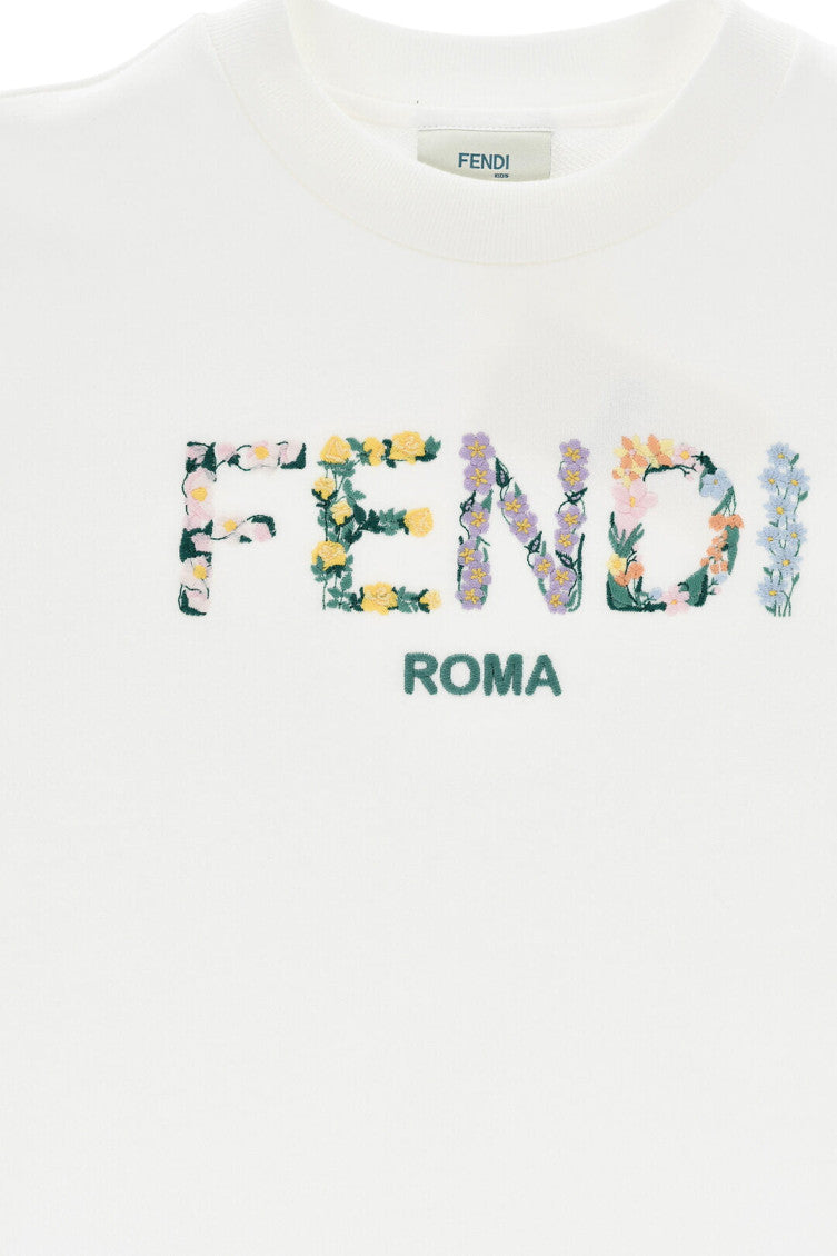 Girls White Cotton Crewneck Sweatshirt 2