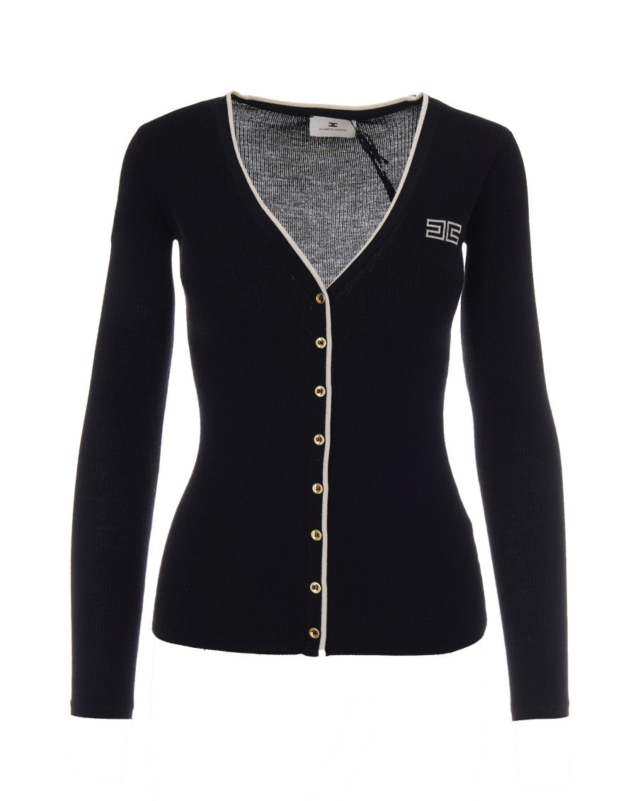 Black Knitted V Neck Cardigan 1