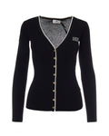 Black Knitted V Neck Cardigan 1