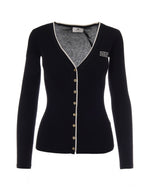 Black Knitted V Neck Cardigan 1