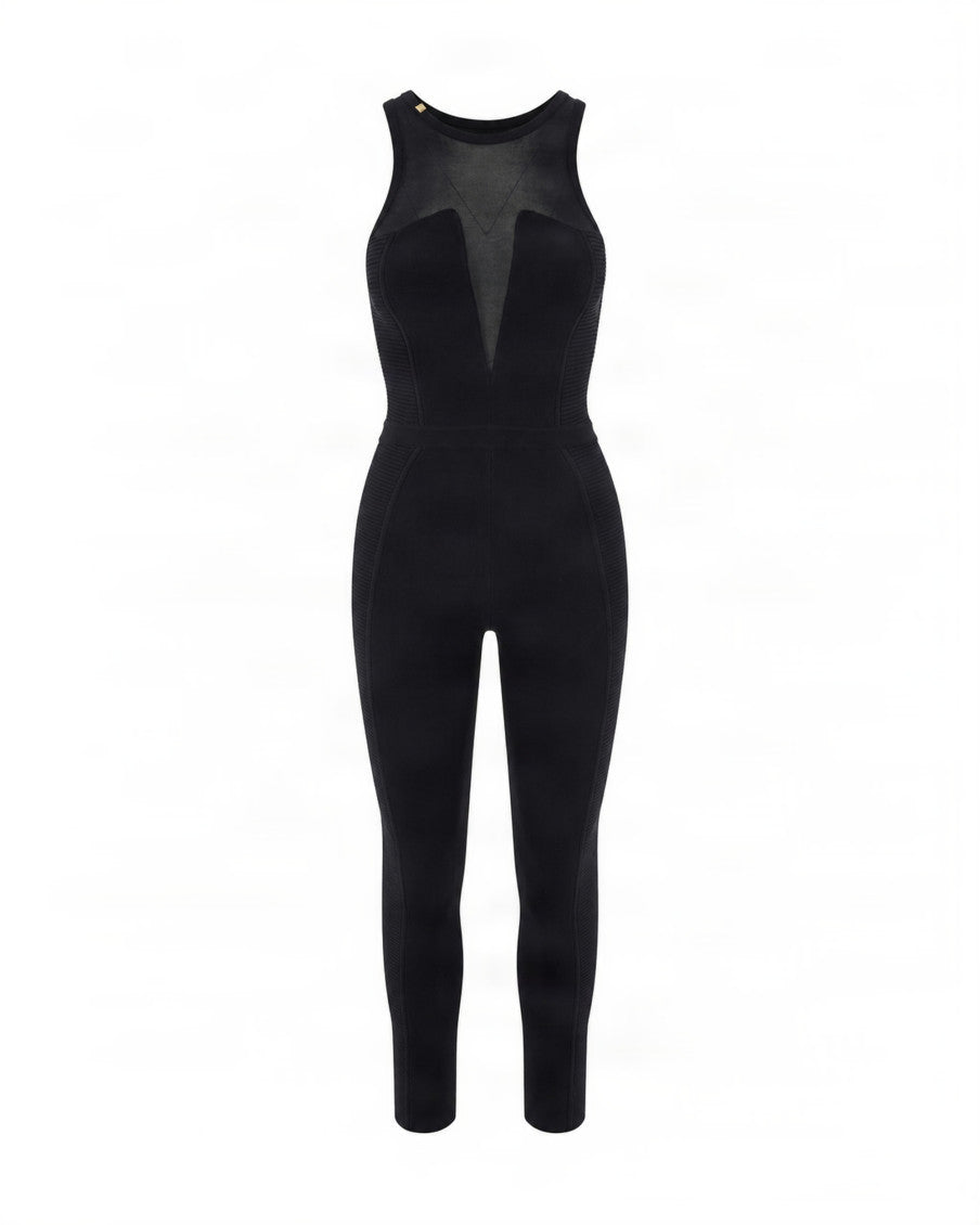 Black Solid Round Neck Jumpsuit 1