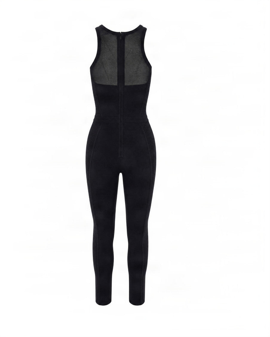 Black Solid Round Neck Jumpsuit 2