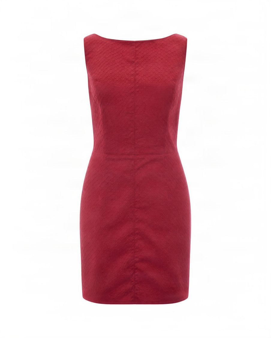 Red Textured Scoop Neck Mini Dress 1