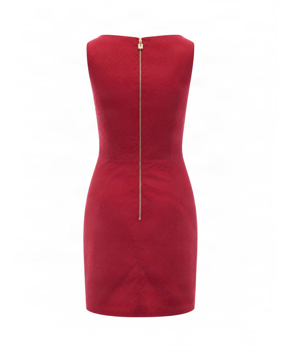 Red Textured Scoop Neck Mini Dress 2