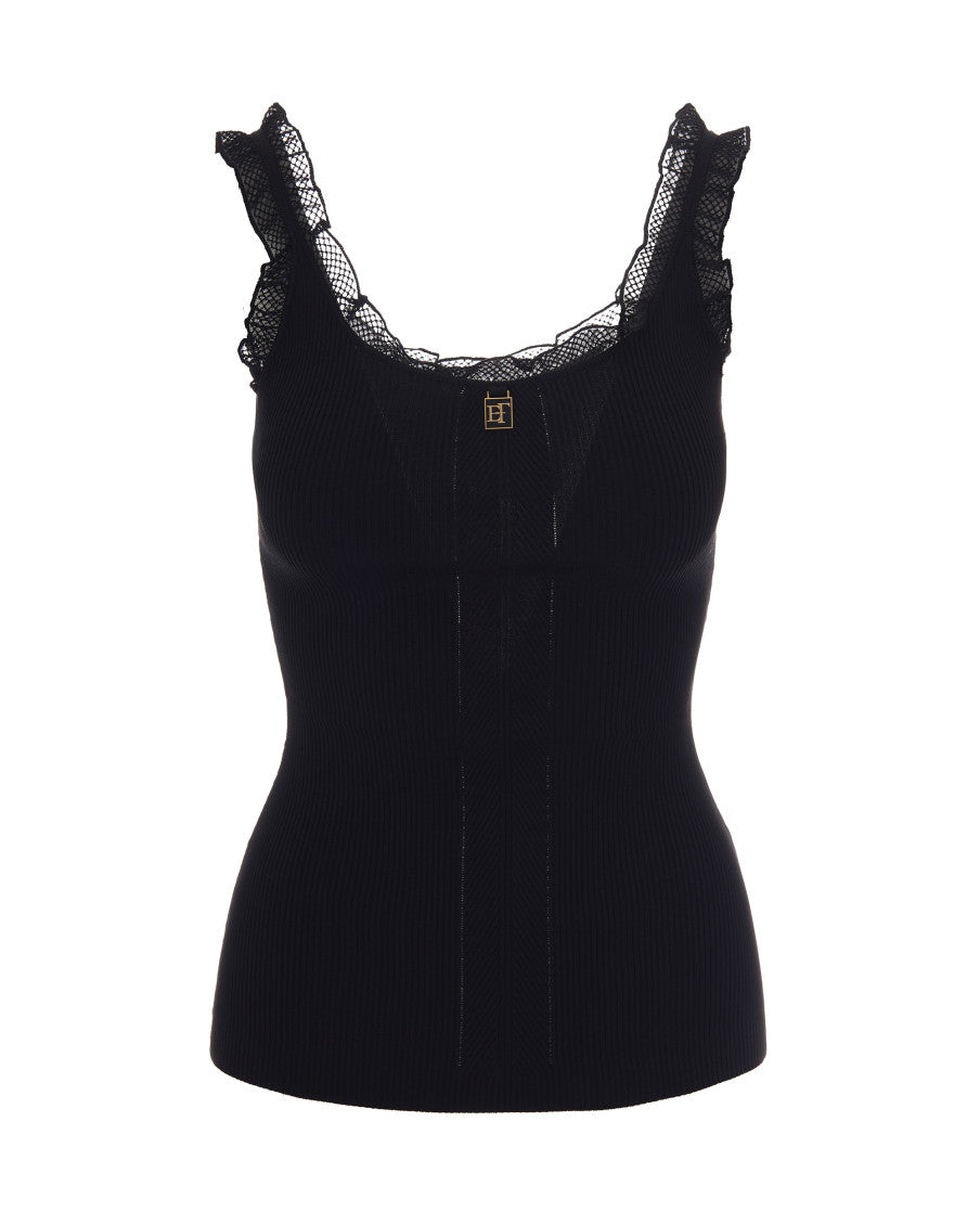Black Textured Round Neck Top 1