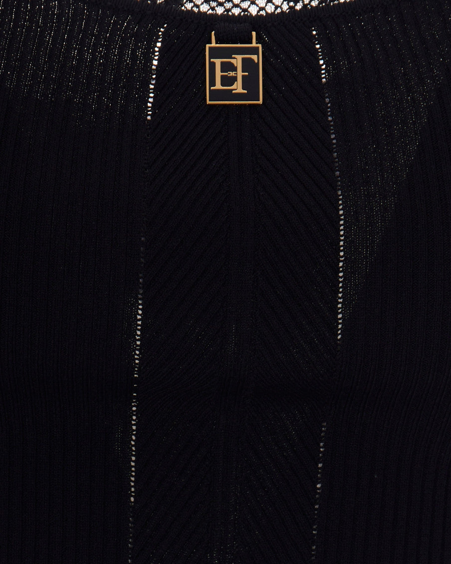 Black Textured Round Neck Top 3