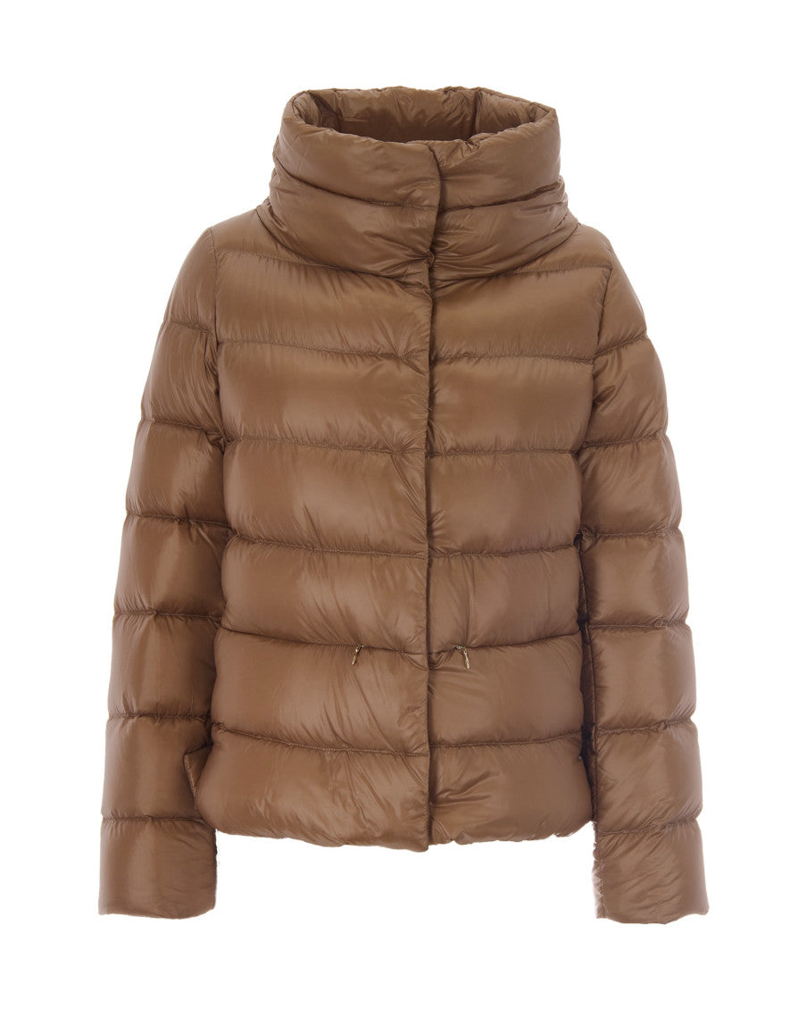 Brown Quilted Mock Collar Jacket 1