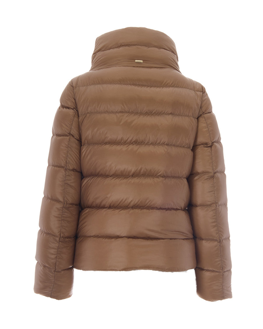 Brown Quilted Mock Collar Jacket 2