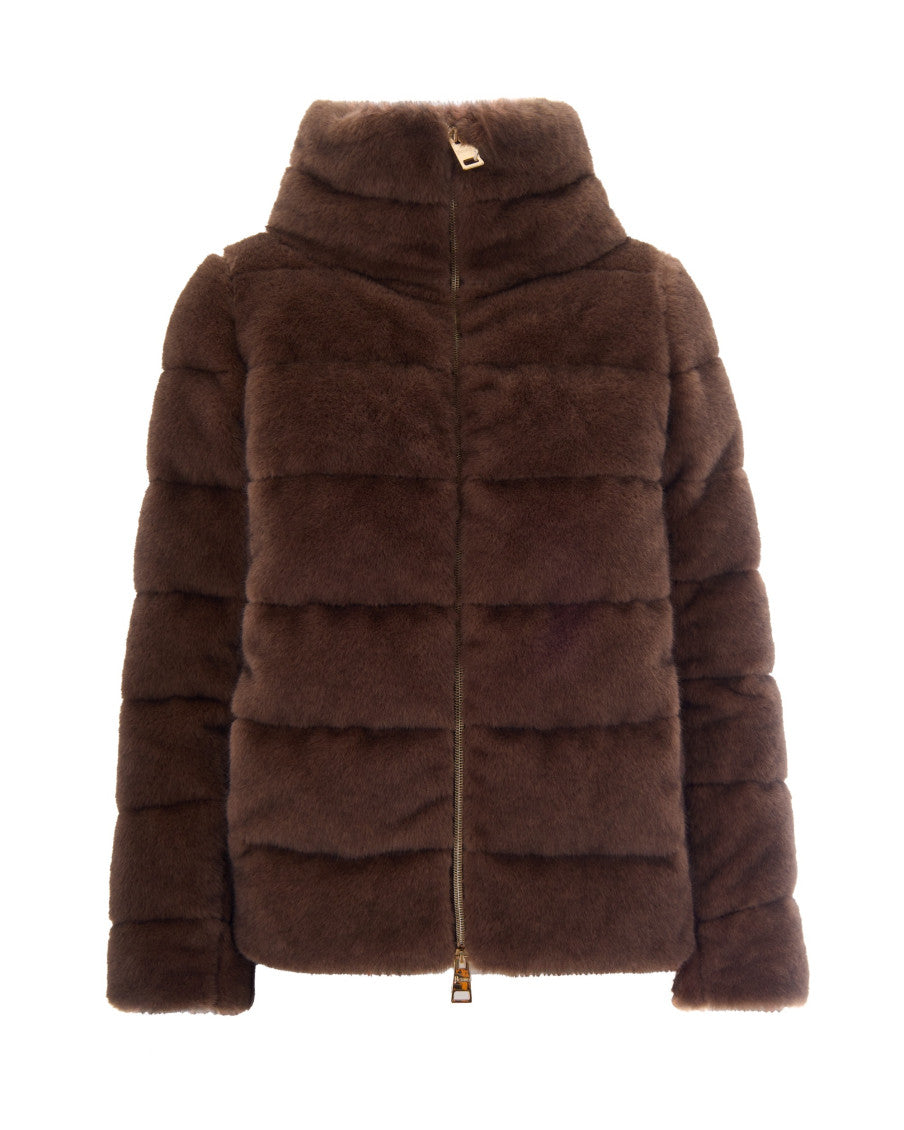 Dark Brown Textured Mock Collar Jacket 1