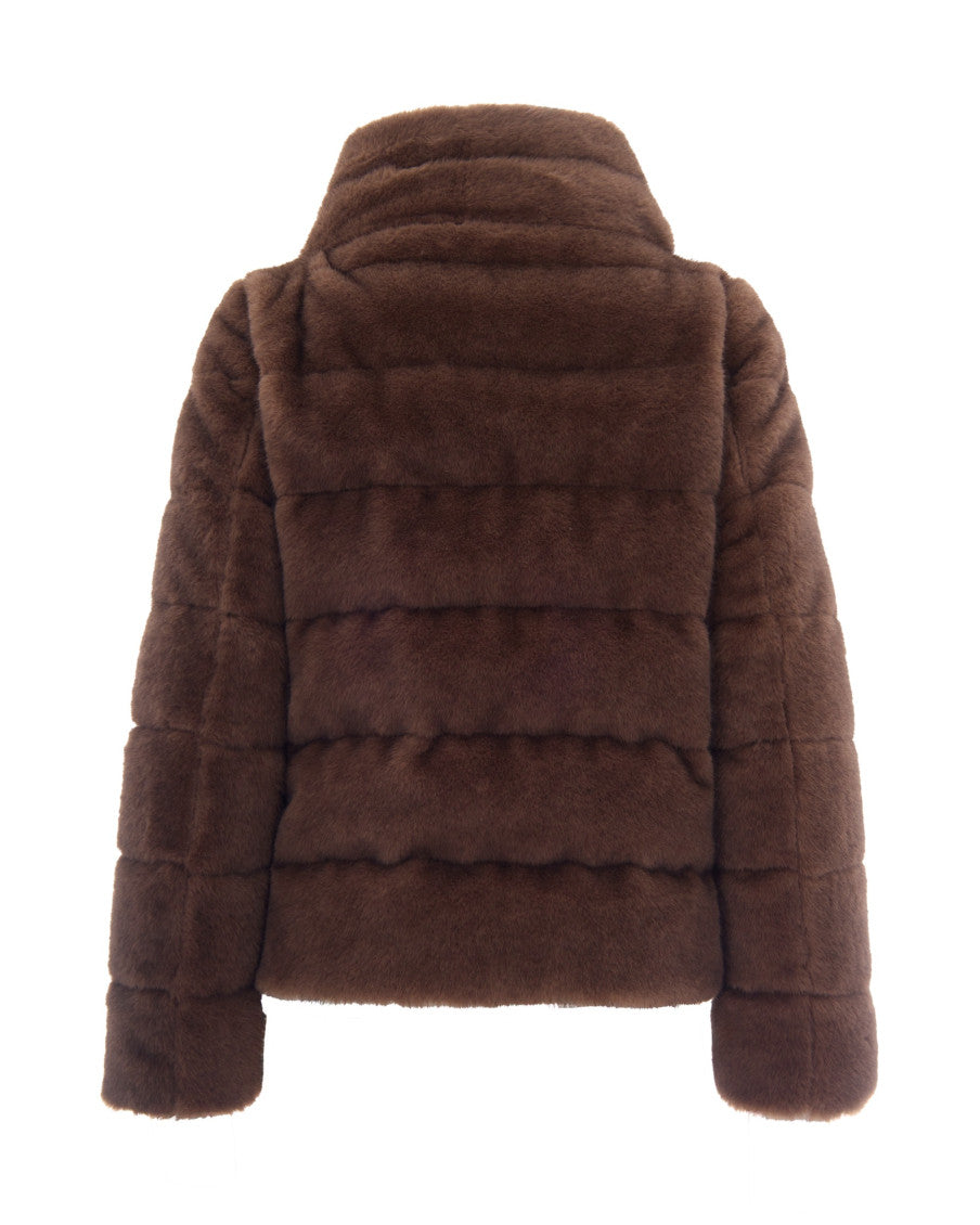 Dark Brown Textured Mock Collar Jacket 2