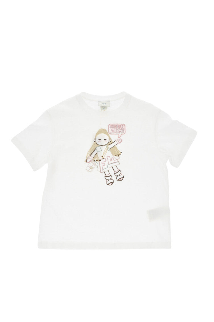 Girls White Embroidered T-Shirt 1