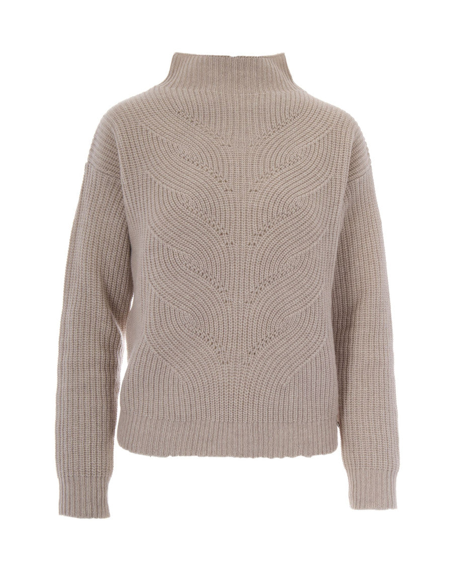 Beige Knitted Mock Collar Sweater 1