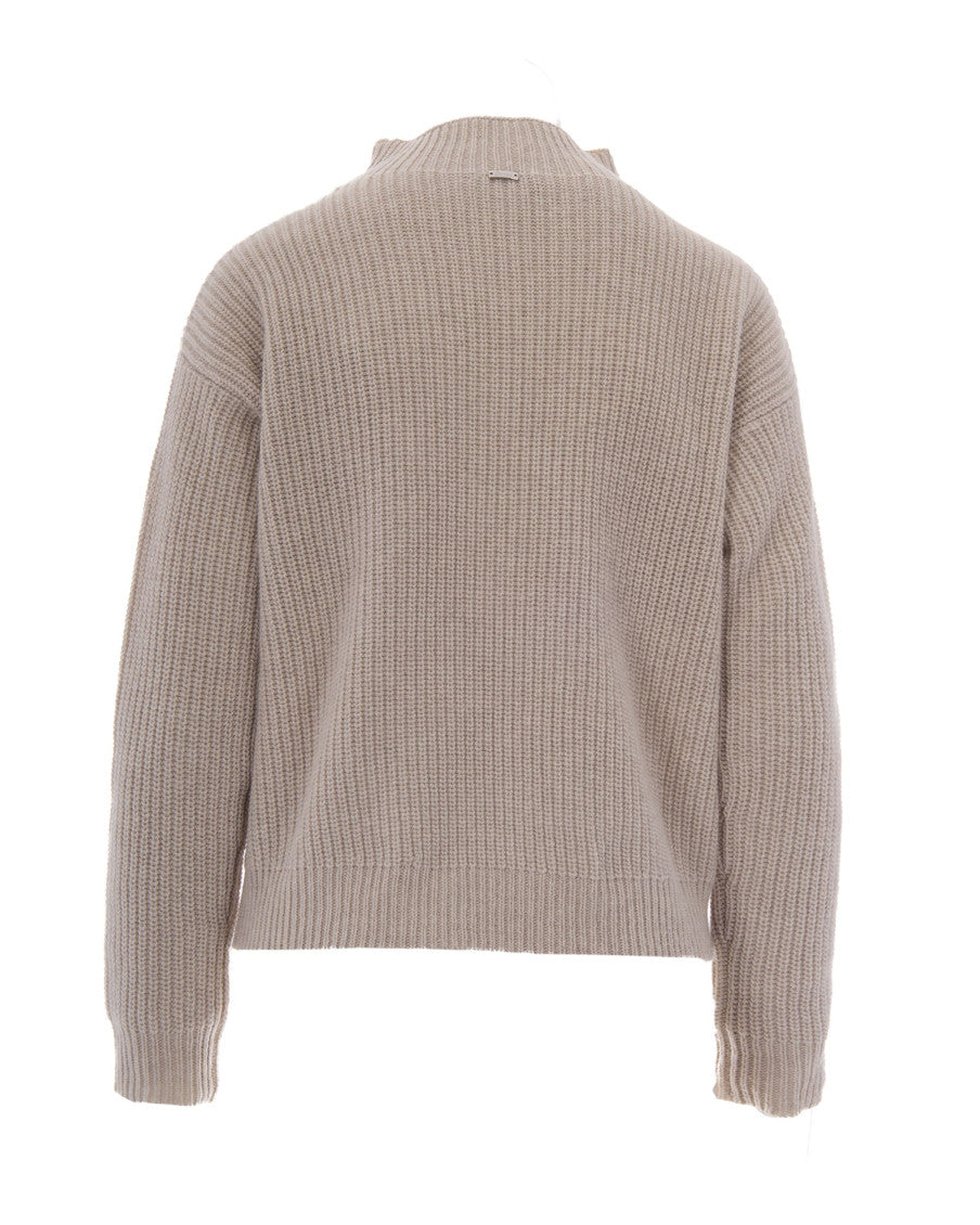 Beige Knitted Mock Collar Sweater 2