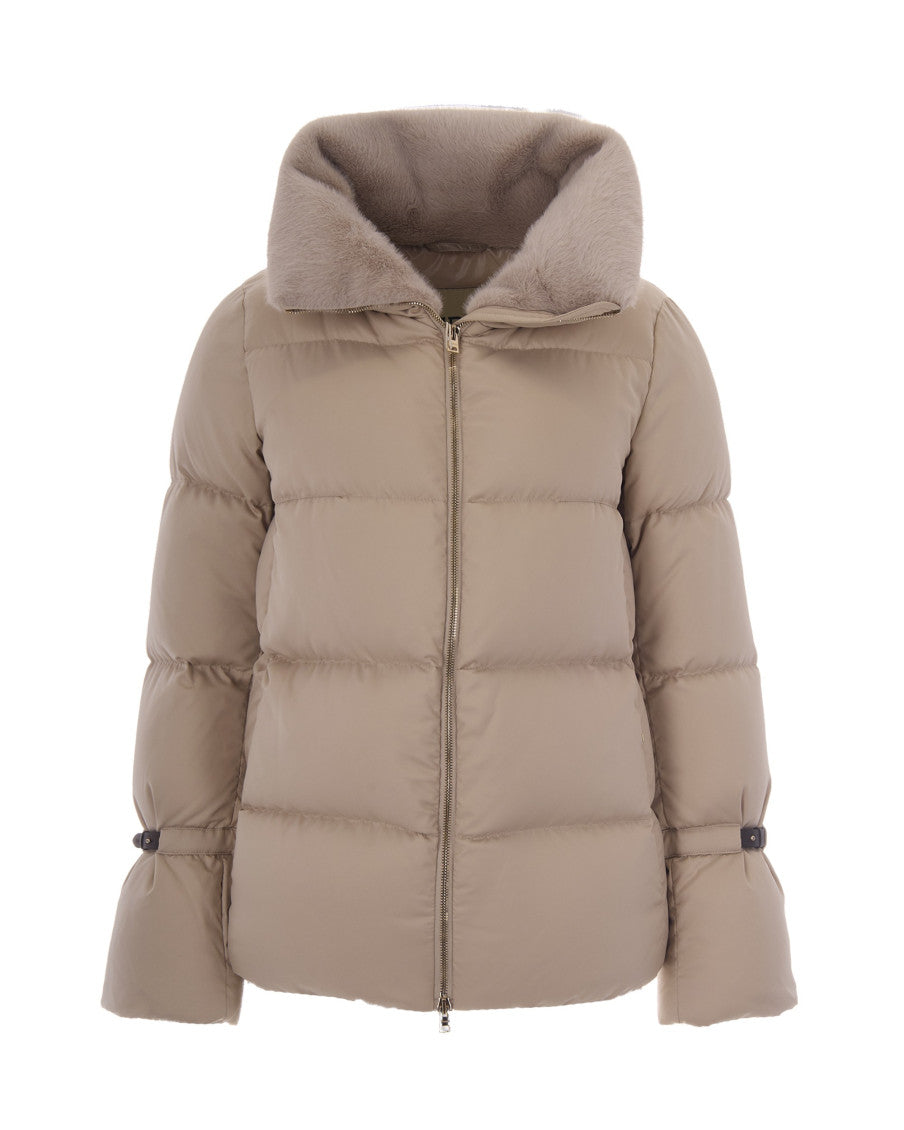 Taupe Quilted Mock Collar Jacket 1