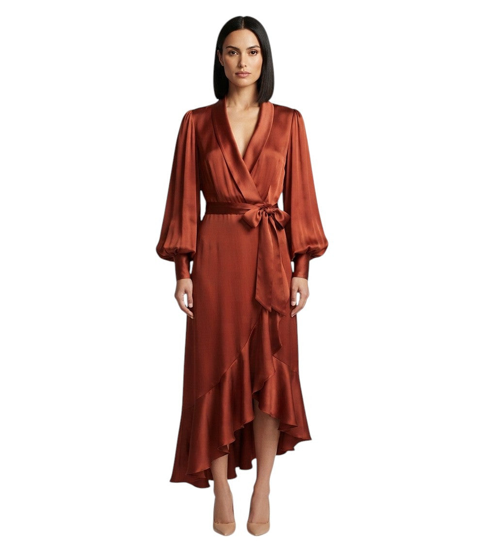 Brown V Neck Midi Dress 1