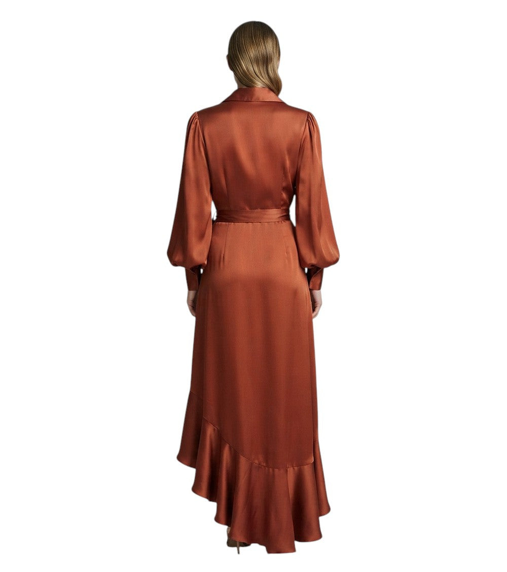 Brown V Neck Midi Dress 2