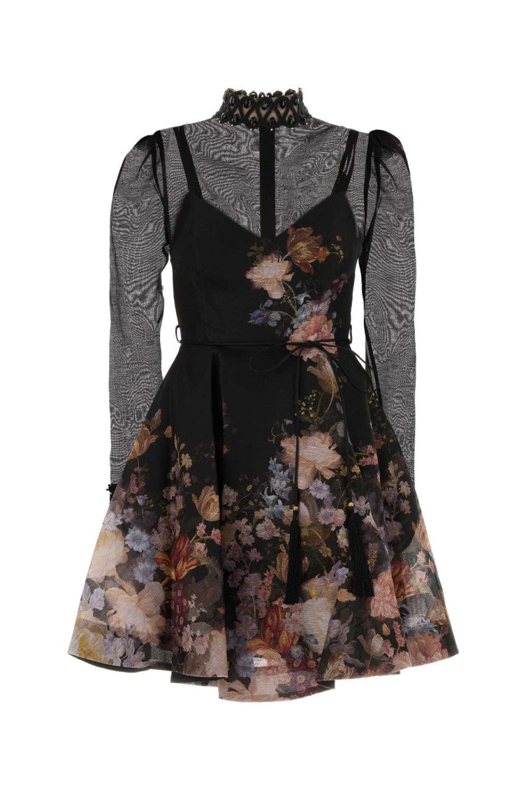 Black Floral Mock Collar Dress 1