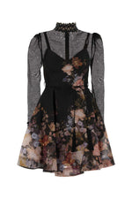 Black Floral Mock Collar Dress 1