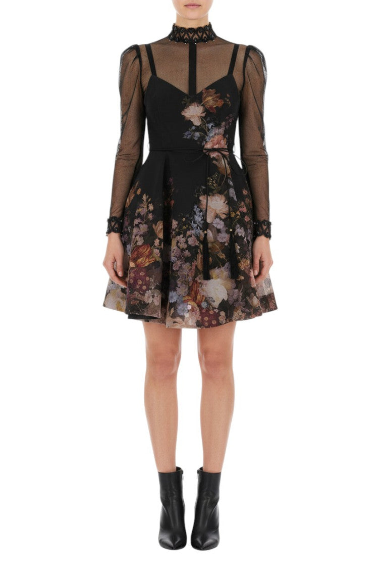 Black Floral Mock Collar Dress 3