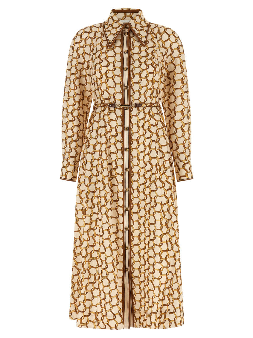 Beige Logo Shirt Collar Midi Dress 1