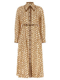 Beige Logo Shirt Collar Midi Dress 1