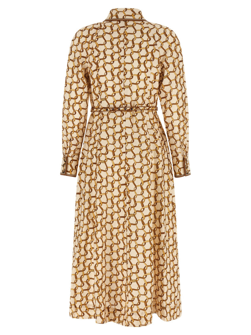 Beige Logo Shirt Collar Midi Dress 2