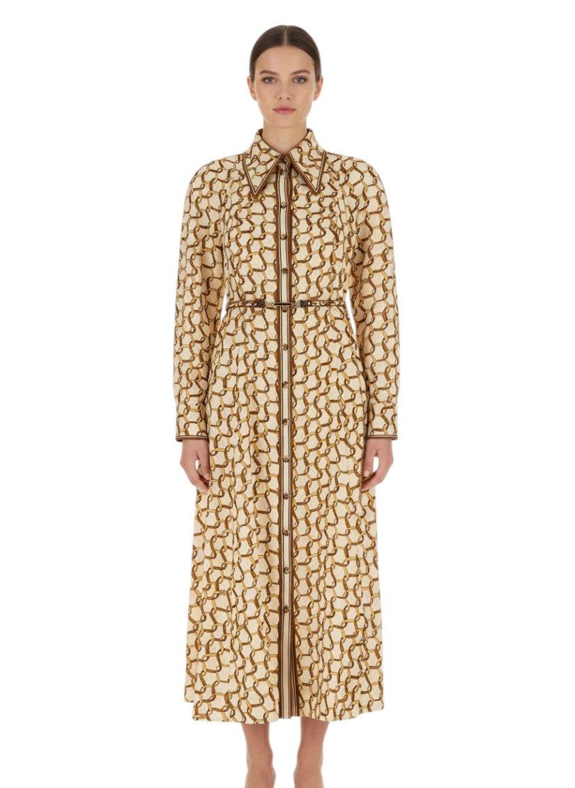 Beige Logo Shirt Collar Midi Dress 3