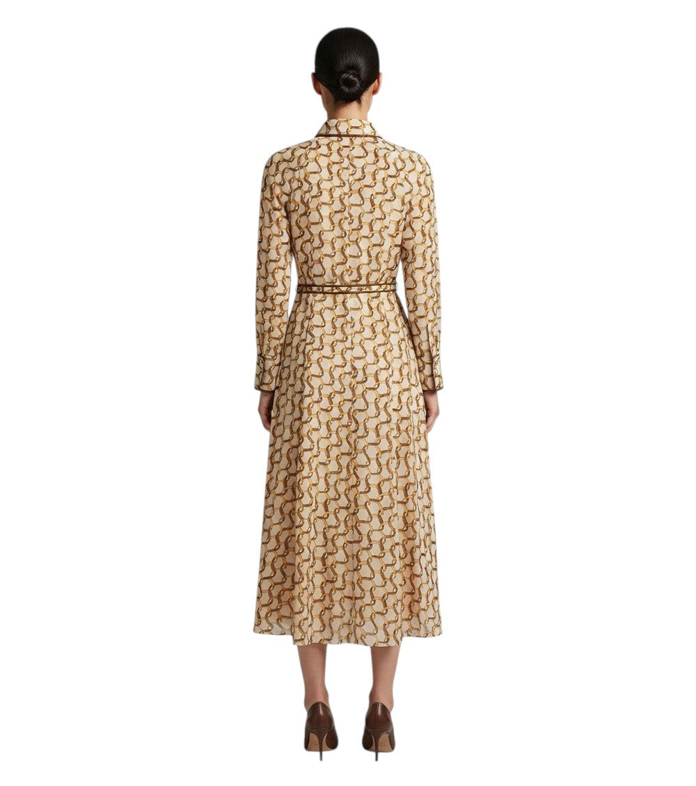 Beige Logo Shirt Collar Midi Dress 4