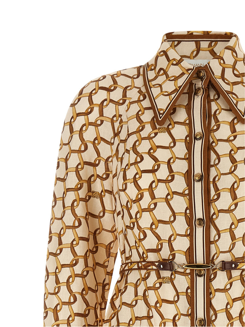 Beige Logo Shirt Collar Midi Dress 5