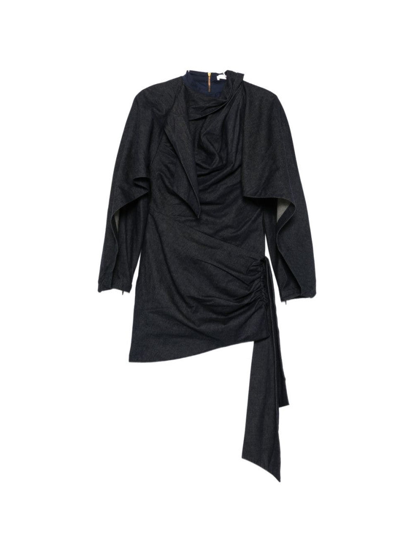 Black Textured Mock Collar Mini Dress 1