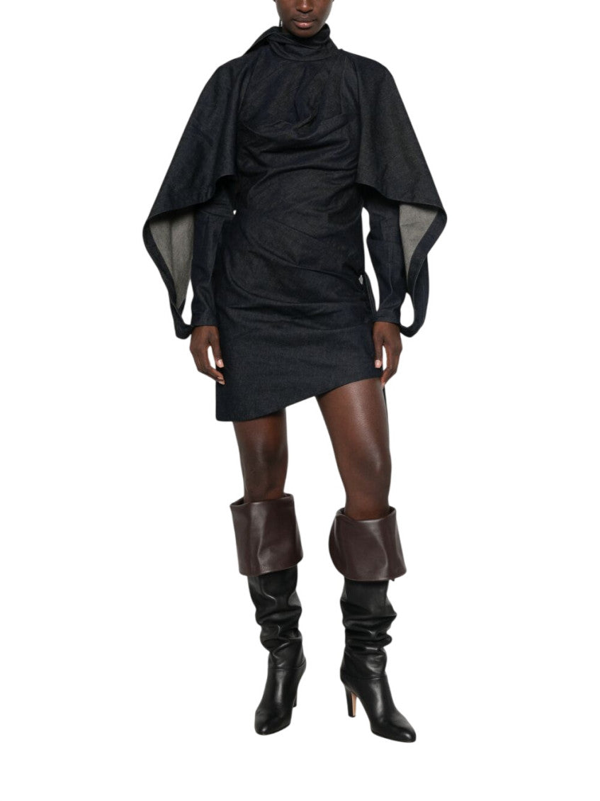 Black Textured Mock Collar Mini Dress 2