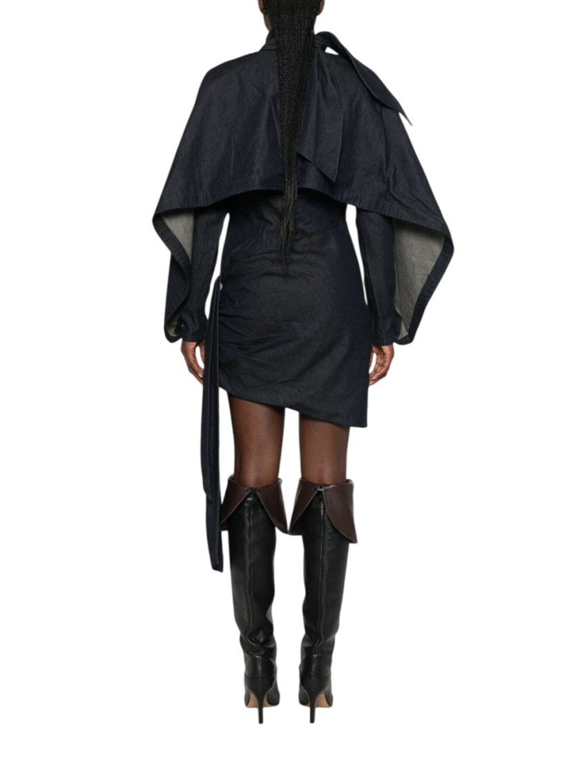 Black Textured Mock Collar Mini Dress 3