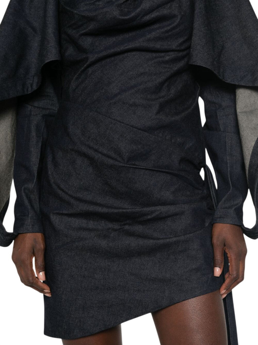 Black Textured Mock Collar Mini Dress 4