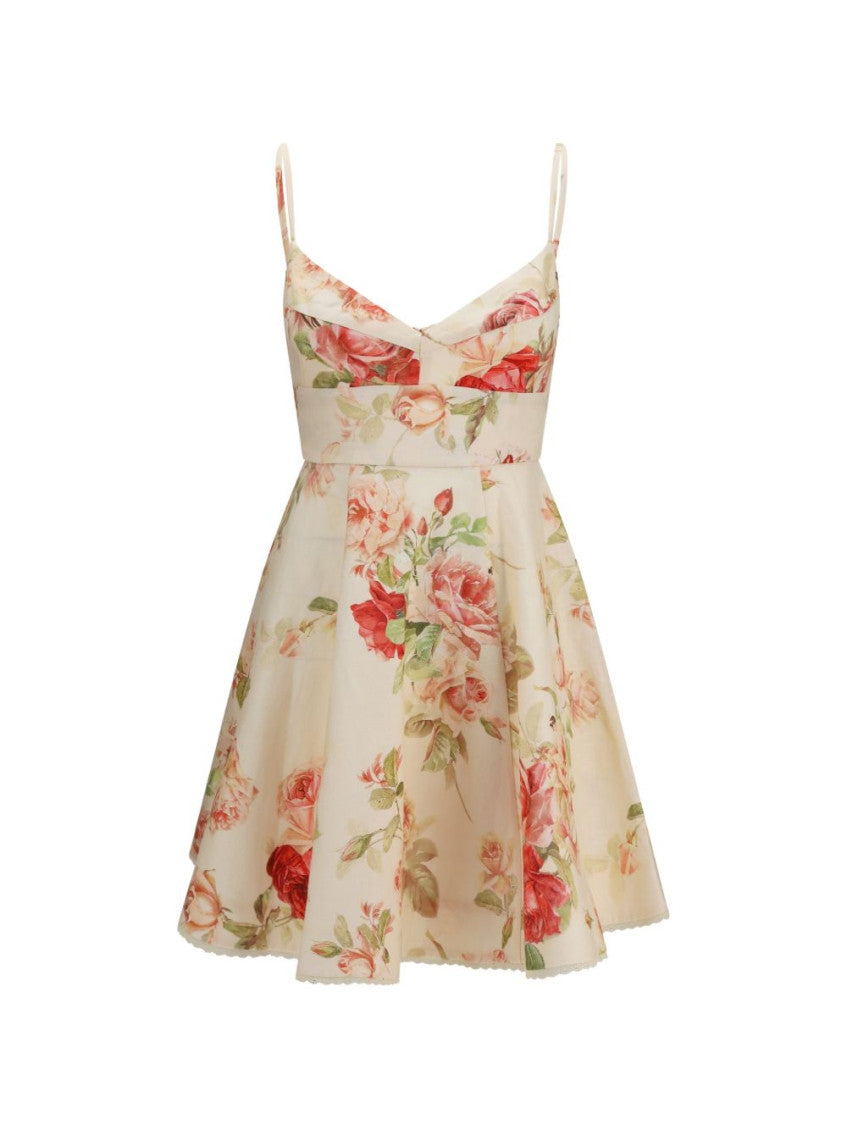 Beige Floral V Neck Mini Dress 1