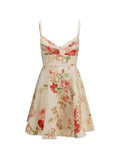 Beige Floral V Neck Mini Dress 1