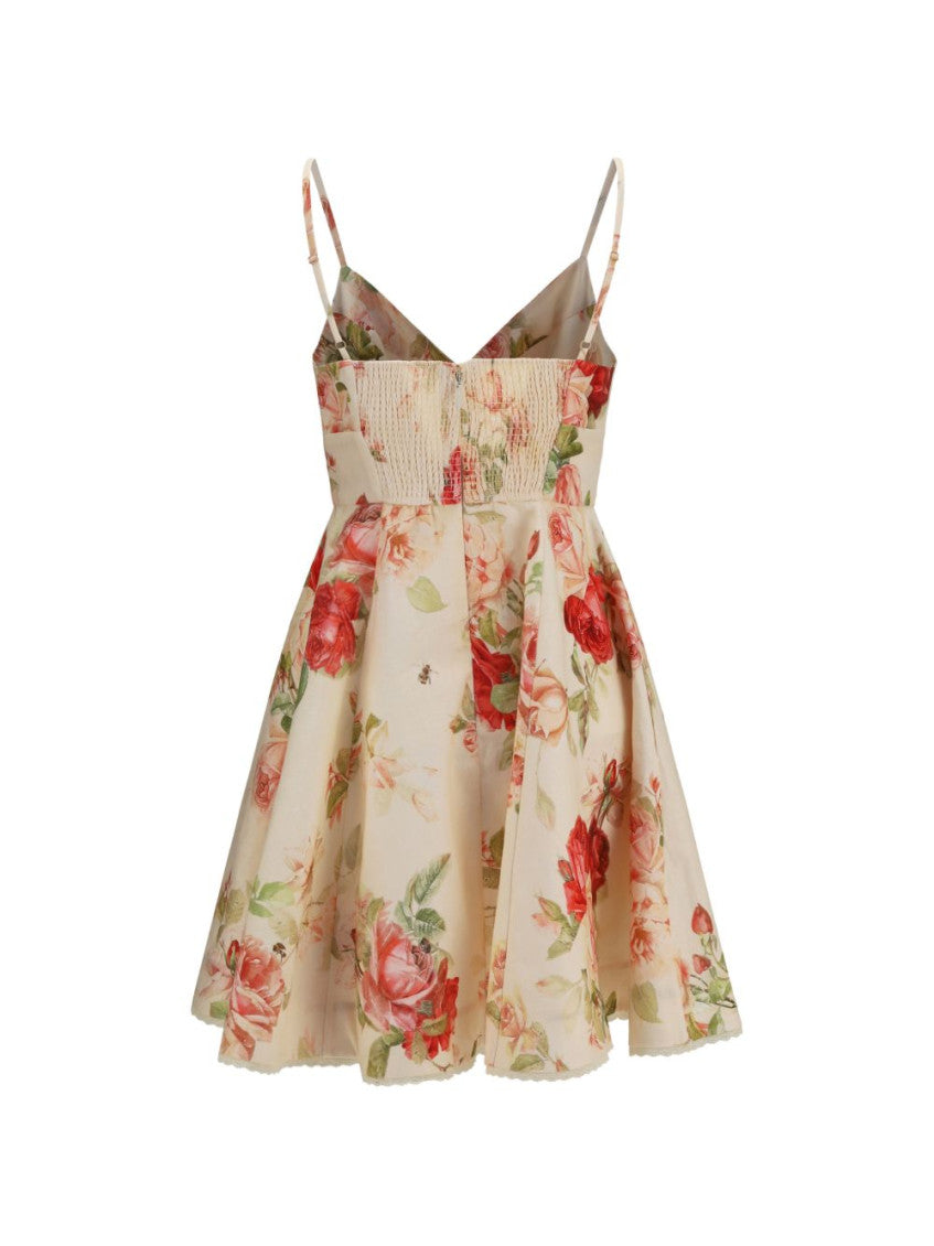 Beige Floral V Neck Mini Dress 2