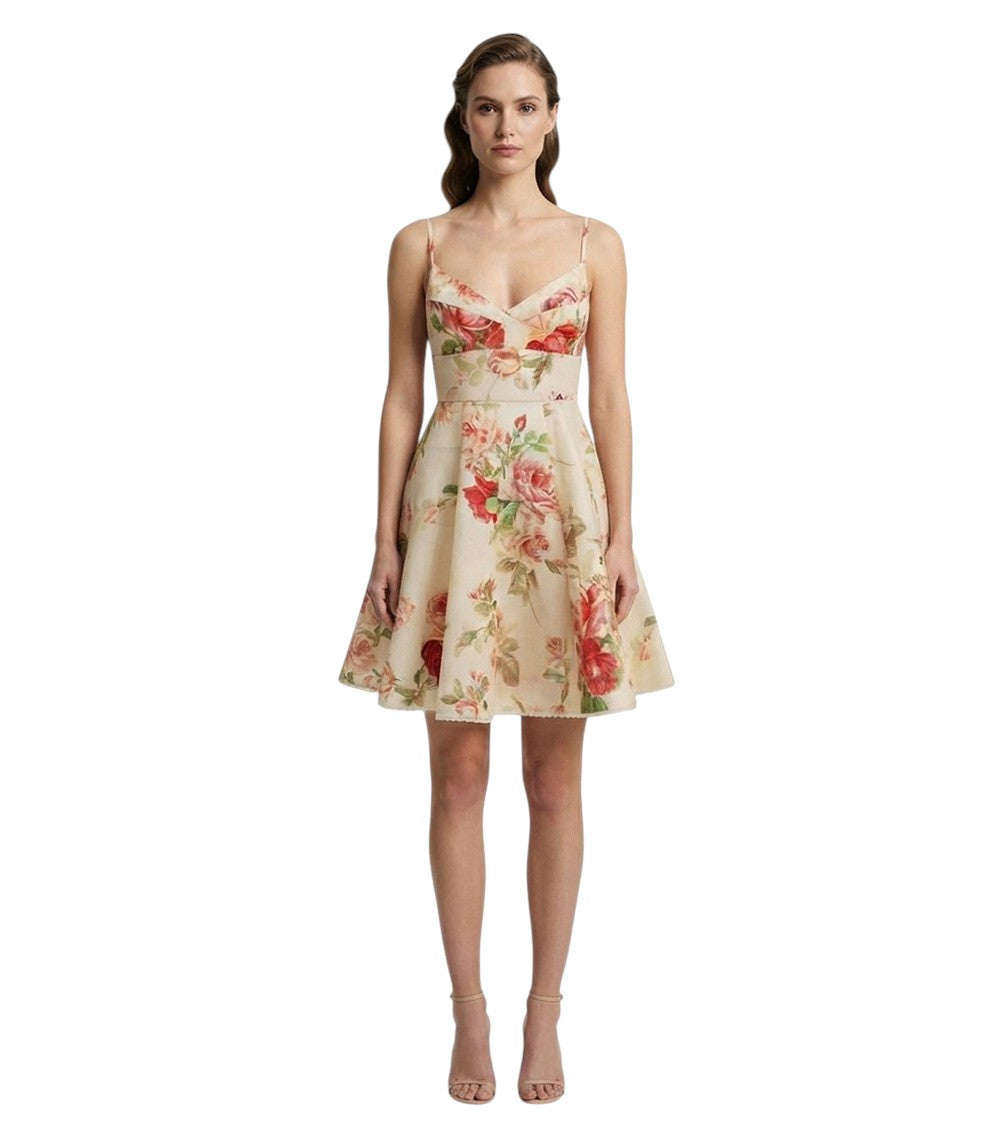 Beige Floral V Neck Mini Dress 3
