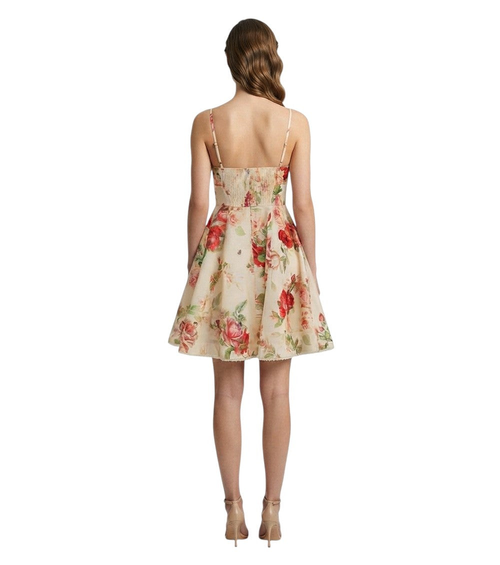 Beige Floral V Neck Mini Dress 4