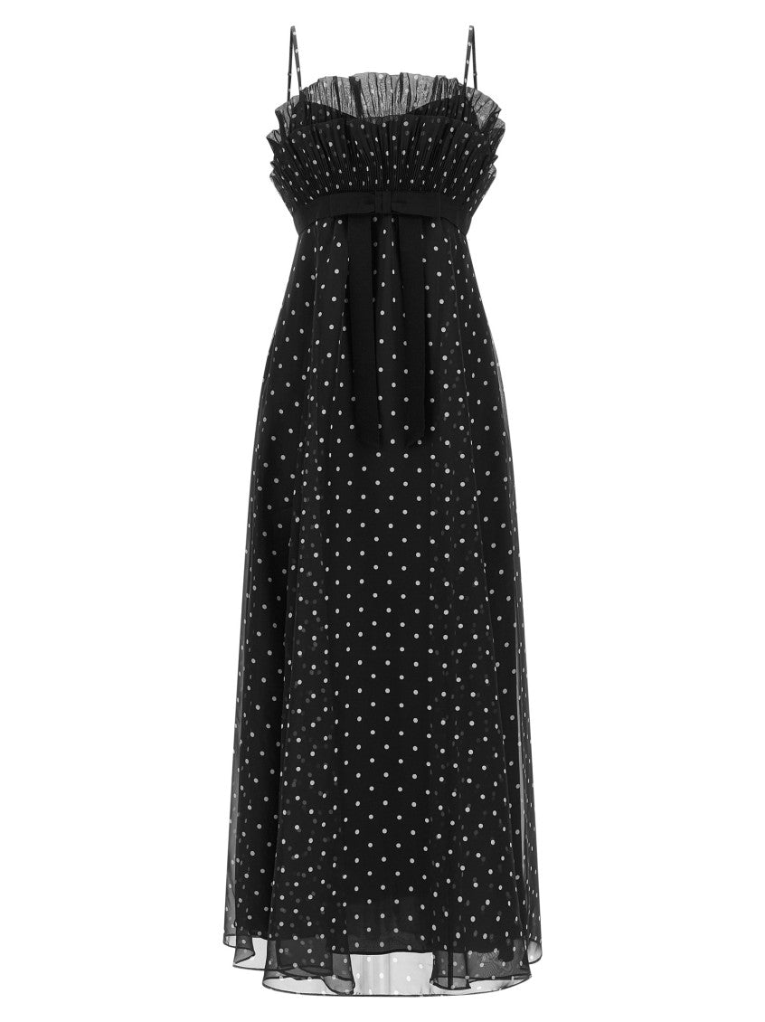 Black Polka Dot Ruffled Neck Dress 1