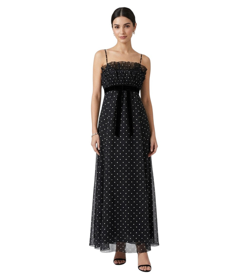 Black Polka Dot Ruffled Neck Dress 3