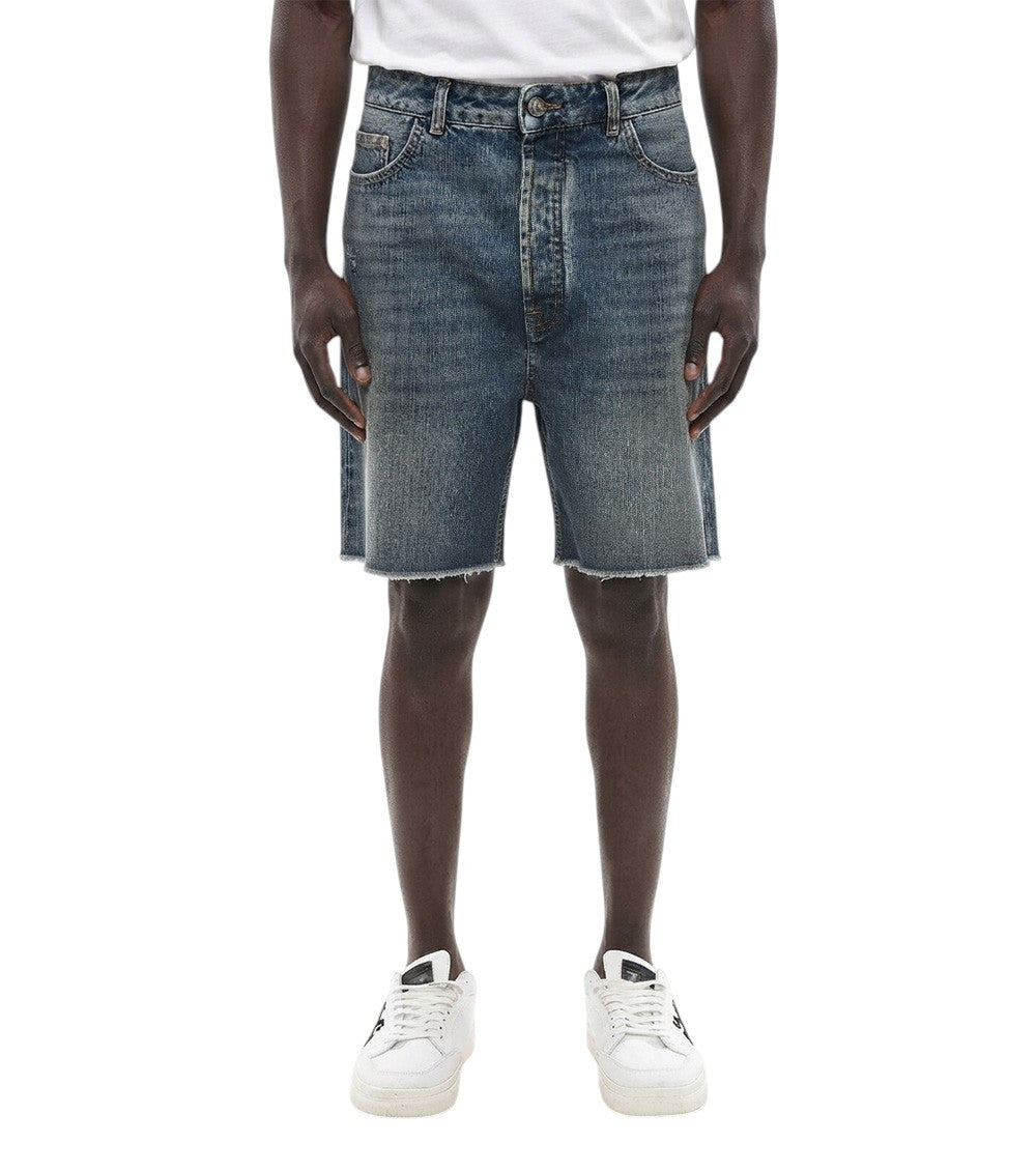 Blue Solid Denim Shorts 1